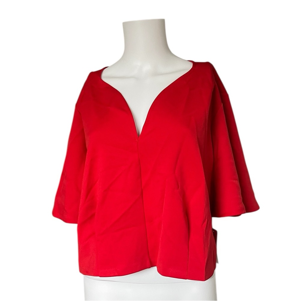 NEW Eloquii Blouse Red Short Bell Sleeve V Neck Scuba Knit Womens Plus Size 22